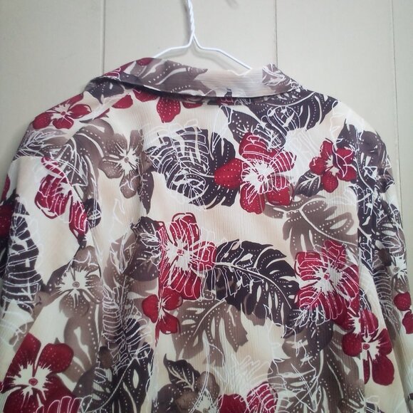 Allison Daley Blouse 16 Button Up 3/4 Sleeve Textured Floral Brown Red - Picture 2 of 13